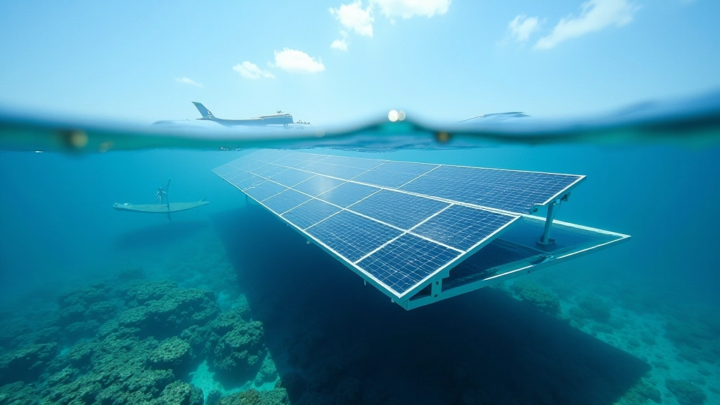 Tecnologia marinha avançada com painel solar subaquático em oceano cristalino, inovação sustentável