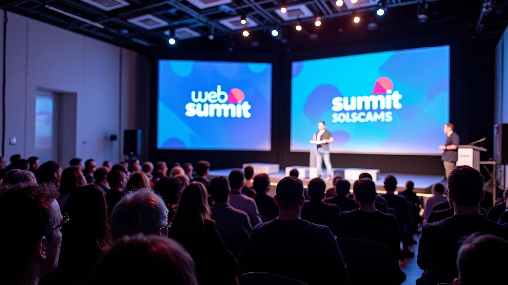Web Summit Lisboa palco principal com multidão de participantes durante apresentação